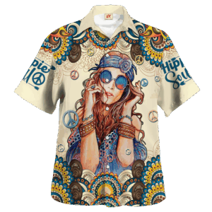 Hippie Hawaiian Shirt Retro Peace Love Vacation Style NV-HP-28