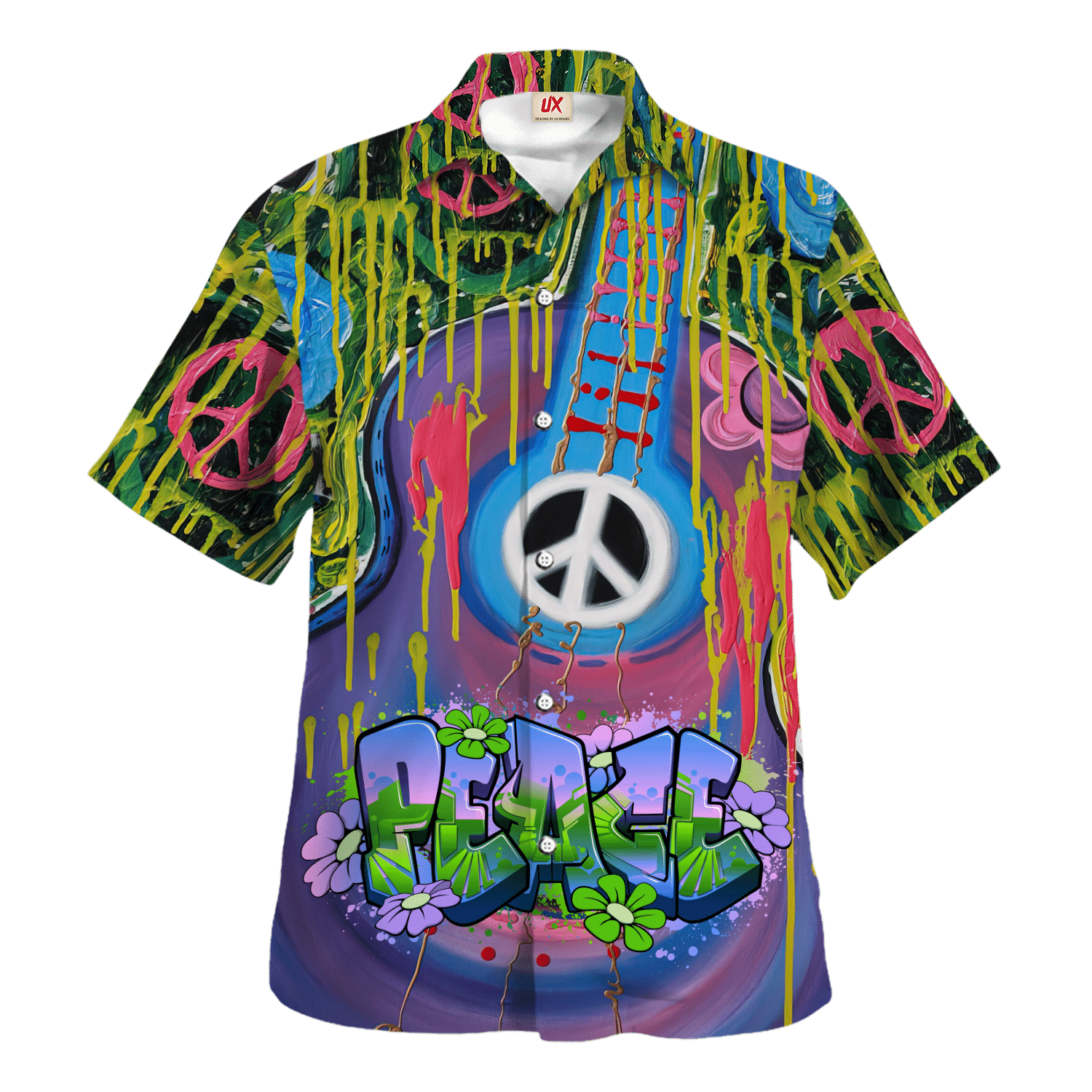 Hippie Hawaiian Shirt Groovy Summer Festival Style HBL-HP-30 Hippie Hawaiian Shirt Groovy Summer Festival Style HBL-HP-30