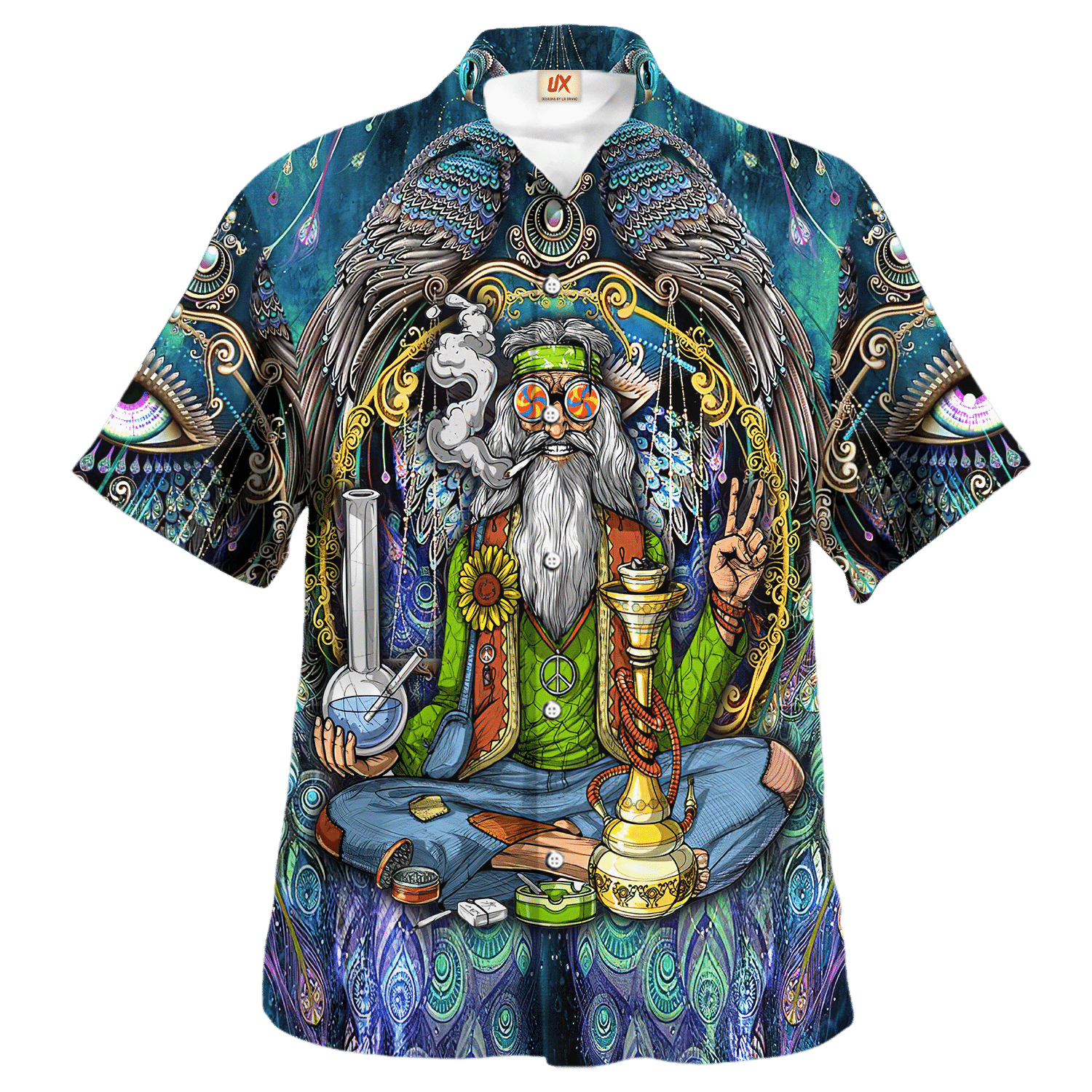 Hippie Hawaiian Shirt Retro 70s Summer Festival Style NV-HP-38 Hippie Hawaiian Shirt Retro 70s Summer Festival Style NV-HP-38