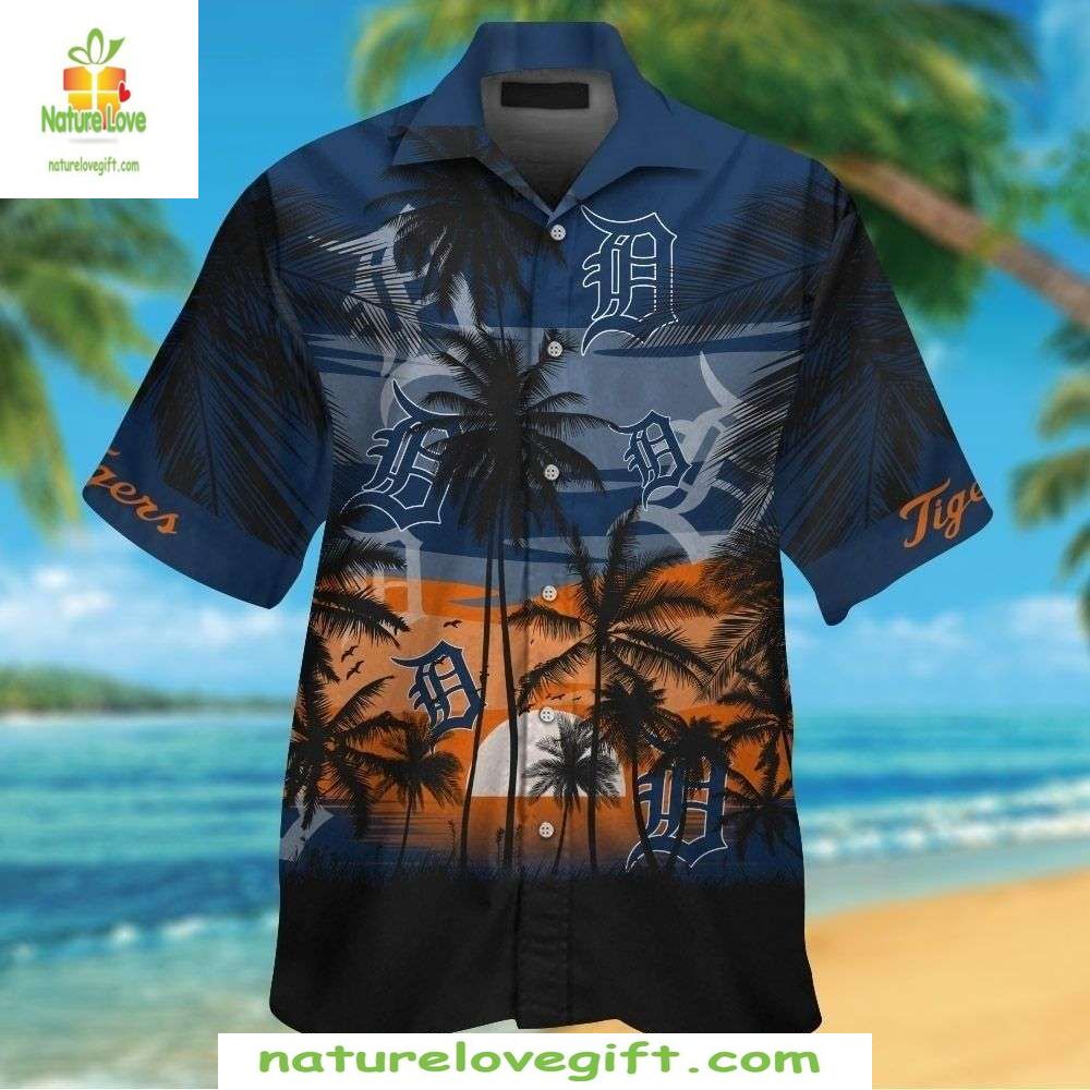 Detroit Tigers All-over Print Hawaiian Shorts Tropical Palms Silhouette MLB Baseball Apparel