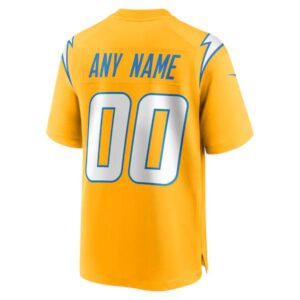 mens nike gold los angeles chargers alternate charger power game custom jersey back