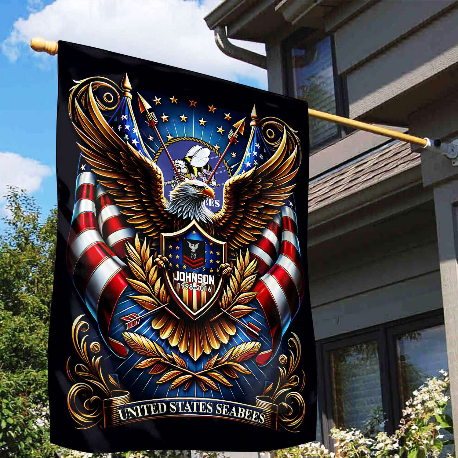 US Seabees Flag VPVC110409, Custom Name, Rank, Year, Gift For Seabees Veteran, American Flag, Patriotic Flag, Garden Flag, House Flag, Best Gifts On Father’s Day, Independence Day, Veterans Day. US Seabees Flag VPVC110409, Custom Name, Rank, Year, Gift For Seabees Veteran, American Flag, Patriotic Flag, Garden Flag, House Flag, Best Gifts On Father’s Day, Independence Day, Veterans Day.