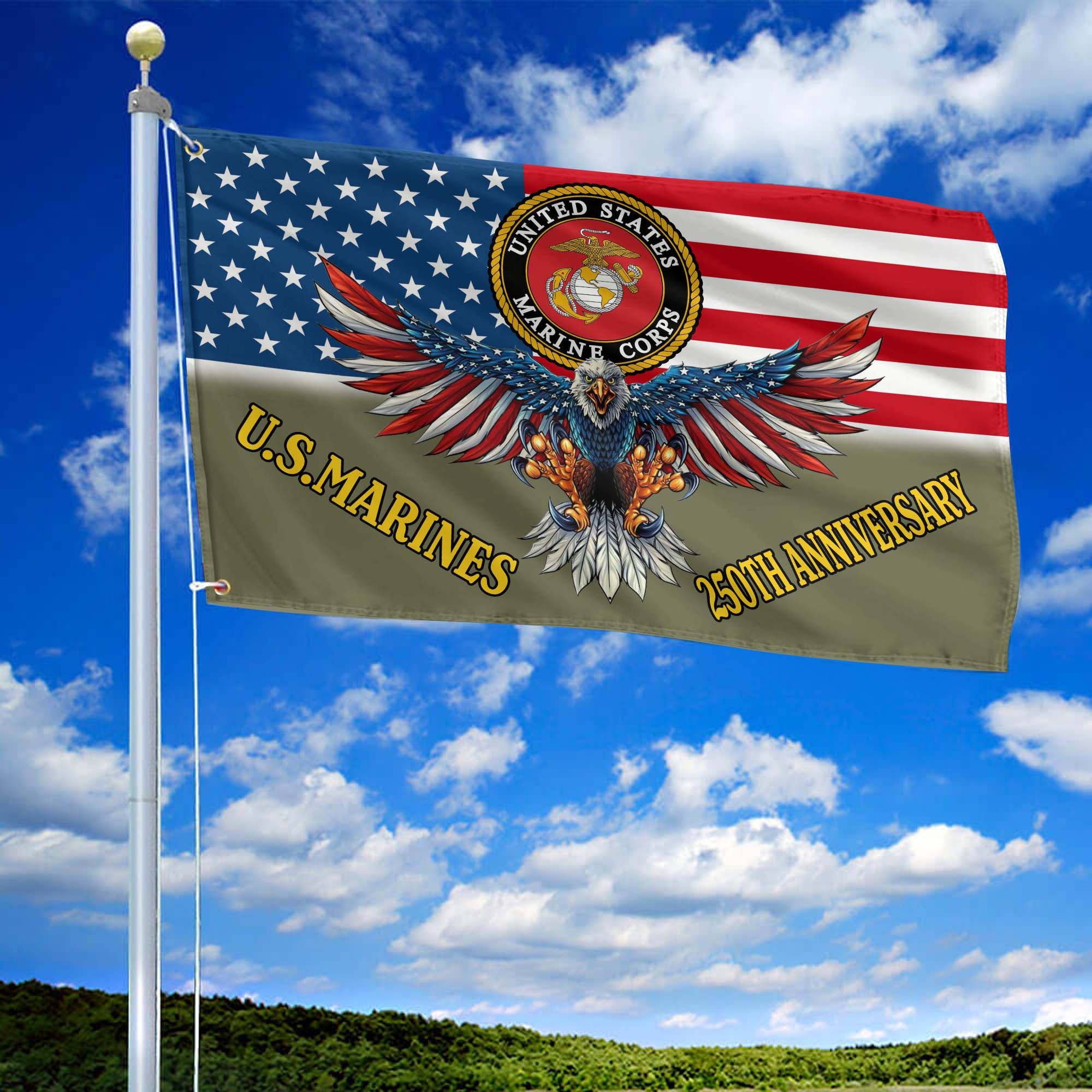 Premium USMC Grommet Flag VPVC120022, 250th Anniversary Marine Corps Flag, Gifts For Marine Veteran, Best Gifts On Father’s Day, Veterans Day. Premium USMC Grommet Flag VPVC120022, 250th Anniversary Marine Corps Flag, Gifts For Marine Veteran, Best Gifts On Father’s Day, Veterans Day.