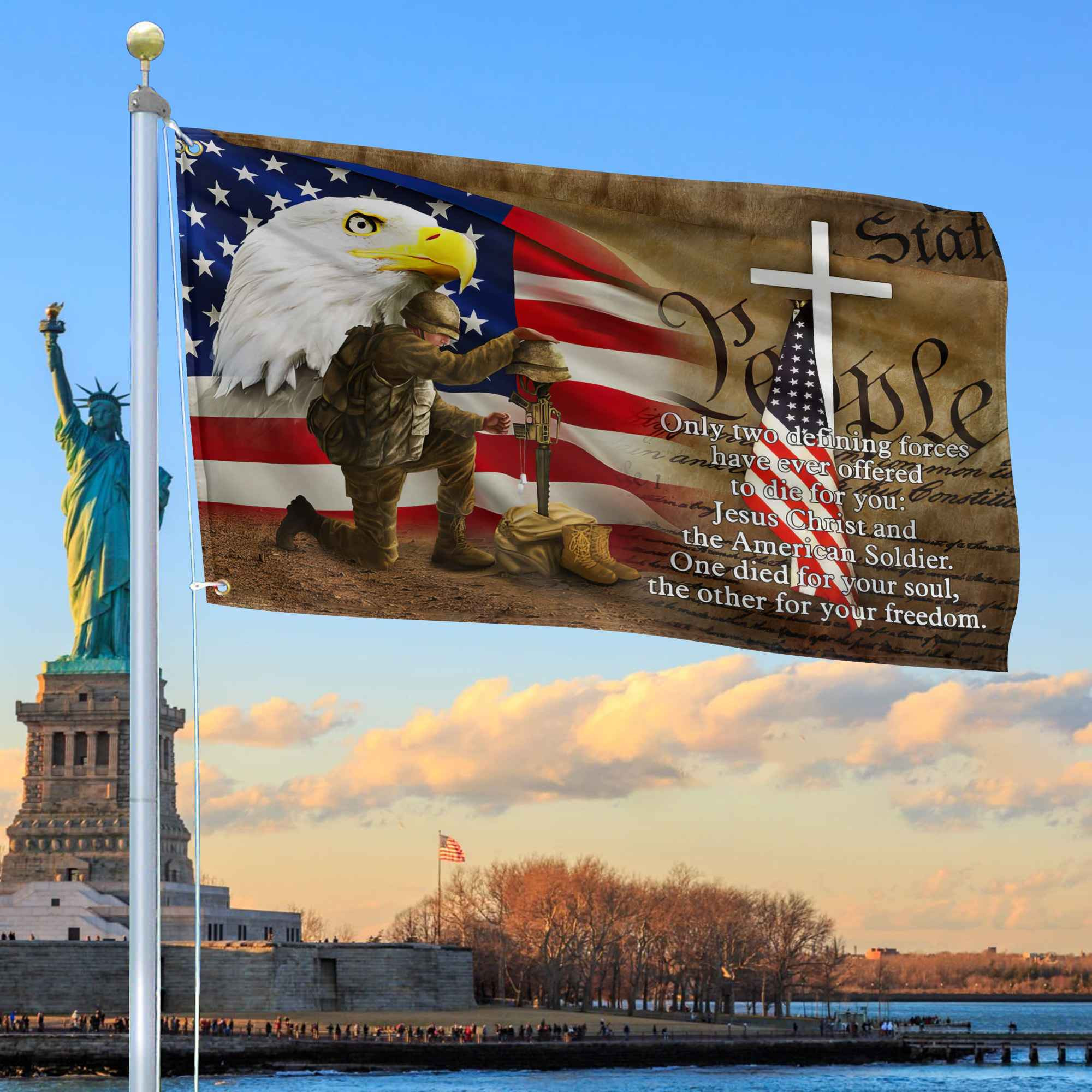 Only Two Defining Forces Have Ever Offered To Die For You US Veteran Personalized American Flag, Gift For Him Military, US Veteran Grommet Flag VPVC102601 Only Two Defining Forces Have Ever Offered To Die For You US Veteran Personalized American Flag, Gift For Him Military, US Veteran Grommet Flag VPVC102601