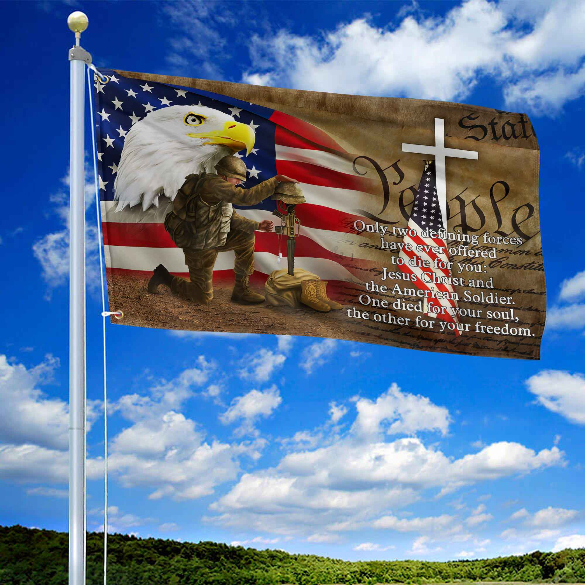 Only Two Defining Forces Have Ever Offered To Die For You US Veteran Personalized American Flag, Gift For Him Military, US Veteran Grommet Flag VPVC102601 Only Two Defining Forces Have Ever Offered To Die For You US Veteran Personalized American Flag, Gift For Him Military, US Veteran Grommet Flag VPVC102601