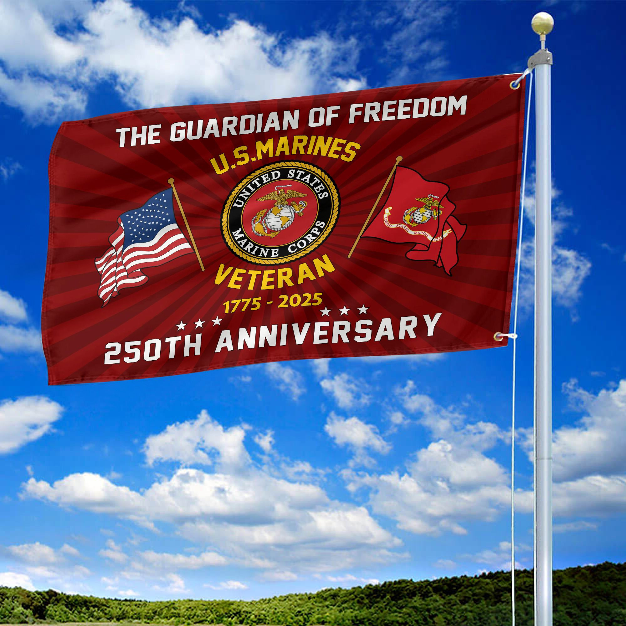 Premium USMC Grommet Flag VPVC120056, 250th Anniversary Marine Corps Flag, Gifts For Marine Veteran, Best Gifts On Father’s Day, Veterans Day. Premium USMC Grommet Flag VPVC120056, 250th Anniversary Marine Corps Flag, Gifts For Marine Veteran, Best Gifts On Father’s Day, Veterans Day.
