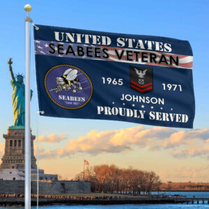 Premium US Seabees Grommet Flag VPVC109409, Custom Name, Rank, Year, Gifts For Seabees Veteran, Best Gifts On Father’s Day, Armed Forces Day, Independence Day, Veterans Day.