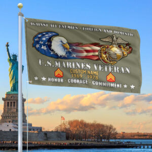 Unique Custom Name, Rank, Year, USMC Grommet Flag VPVC108011, Gift For Marine Veteran, Gifts For Dad, For Husband, Best Gifts On Father’s Day, Independence Day, Veterans Day.