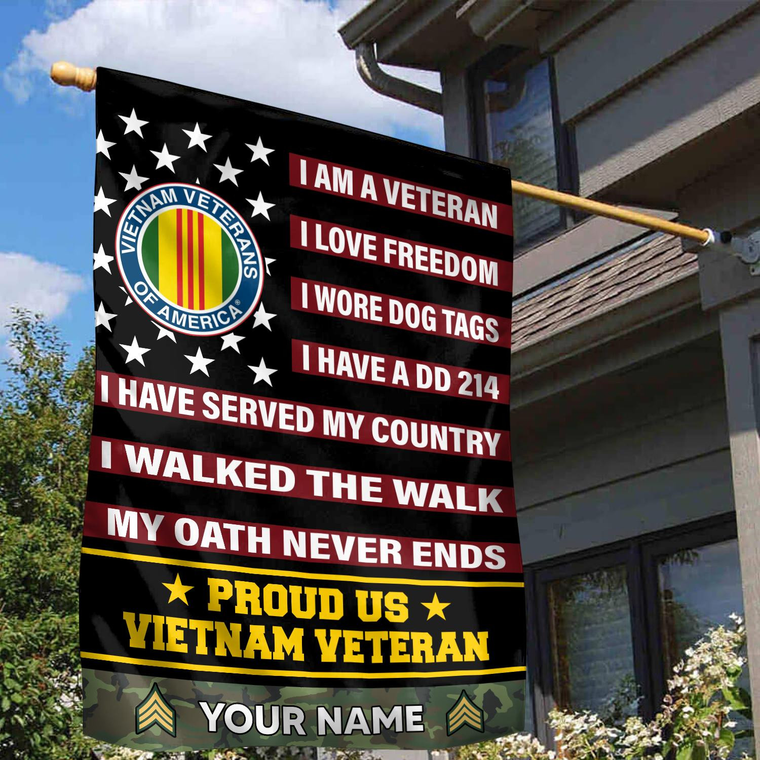 Vietnam Veteran Flag VPVC112006, Custom Name, Rank, Gift For Vietnam Veteran, American Flag, Patriotic Flag, Garden Flag, House Flag Vietnam Veteran Flag VPVC112006, Custom Name, Rank, Gift For Vietnam Veteran, American Flag, Patriotic Flag, Garden Flag, House Flag