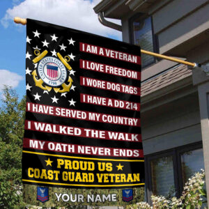 USCG Veteran Flag VPVC112005, Custom Name, Rank, Gift For Coast Guard Veteran, American Flag, Patriotic Flag, Garden Flag, House Flag