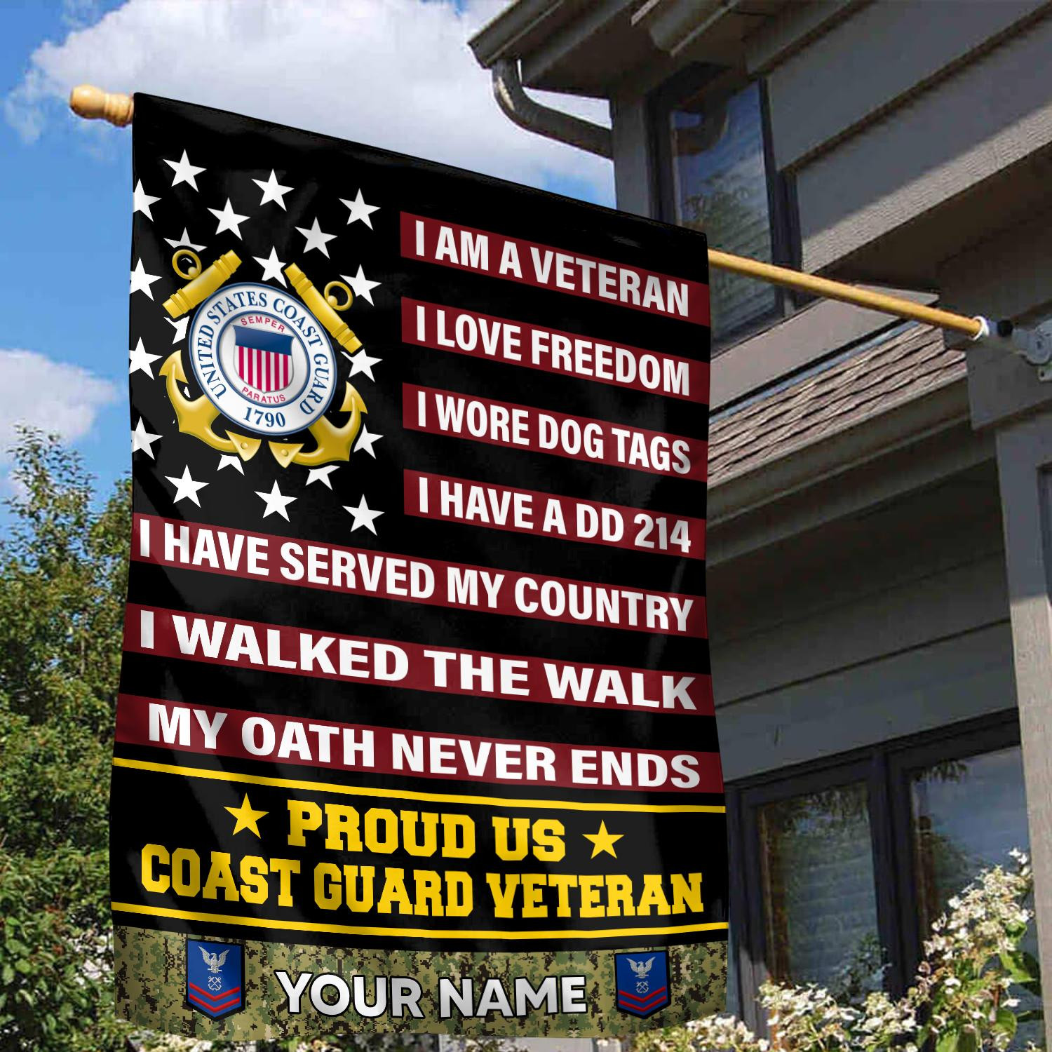 USCG Veteran Flag VPVC112005, Custom Name, Rank, Gift For Coast Guard Veteran, American Flag, Patriotic Flag, Garden Flag, House Flag USCG Veteran Flag VPVC112005, Custom Name, Rank, Gift For Coast Guard Veteran, American Flag, Patriotic Flag, Garden Flag, House Flag