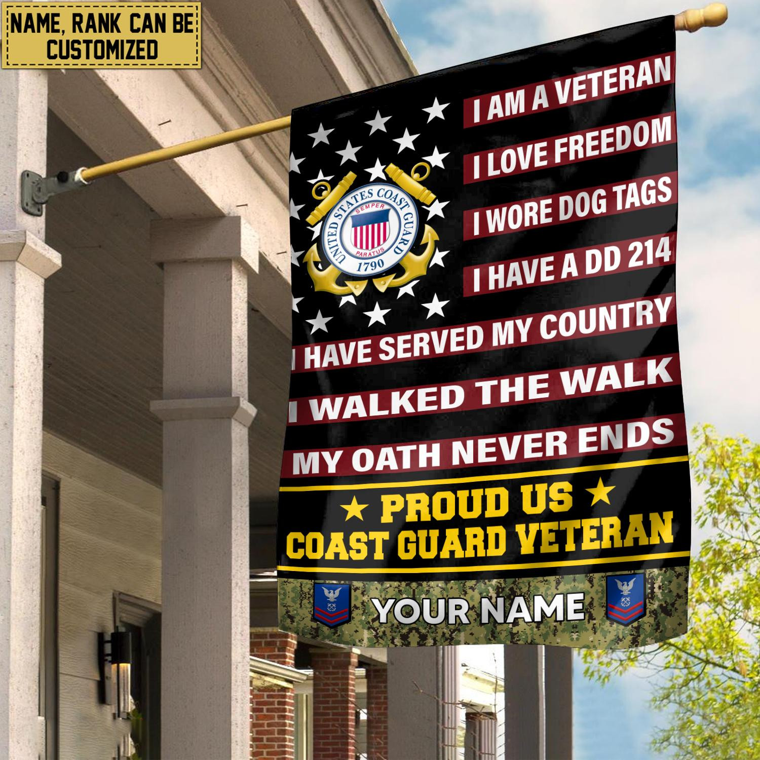 USCG Veteran Flag VPVC112005, Custom Name, Rank, Gift For Coast Guard Veteran, American Flag, Patriotic Flag, Garden Flag, House Flag USCG Veteran Flag VPVC112005, Custom Name, Rank, Gift For Coast Guard Veteran, American Flag, Patriotic Flag, Garden Flag, House Flag