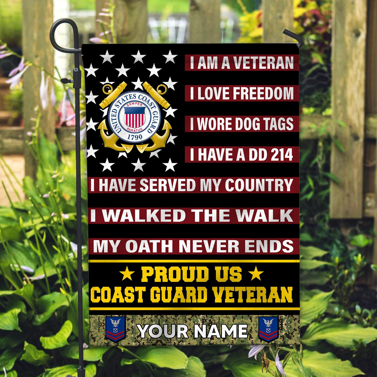 USCG Veteran Flag VPVC112005, Custom Name, Rank, Gift For Coast Guard Veteran, American Flag, Patriotic Flag, Garden Flag, House Flag USCG Veteran Flag VPVC112005, Custom Name, Rank, Gift For Coast Guard Veteran, American Flag, Patriotic Flag, Garden Flag, House Flag
