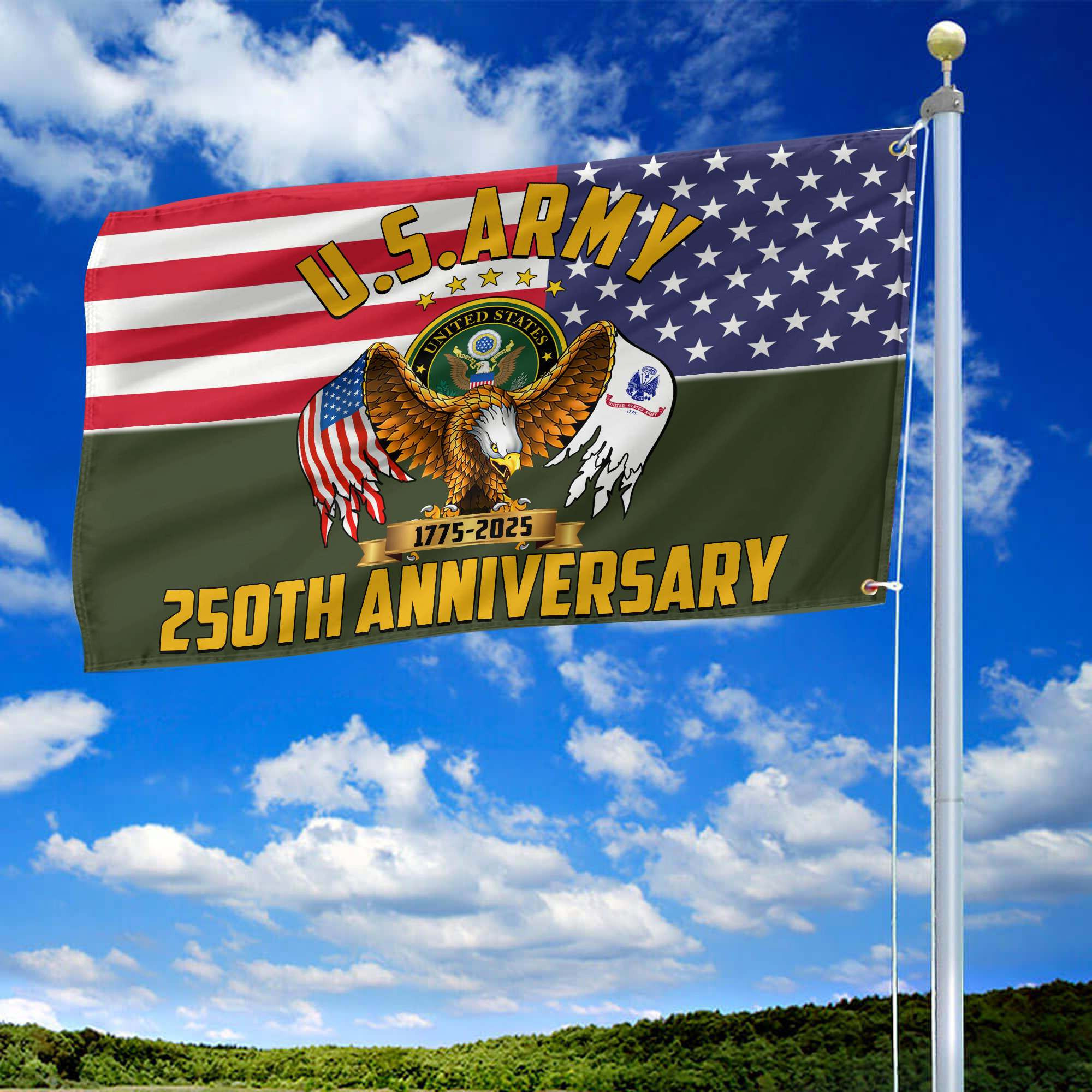 Premium 250th Anniversary Of The Army Grommet Flag VPVC120023, Gifts For Army Veteran, Best Gifts On Father’s Day, Veterans Day. Premium 250th Anniversary Of The Army Grommet Flag VPVC120023, Gifts For Army Veteran, Best Gifts On Father’s Day, Veterans Day.