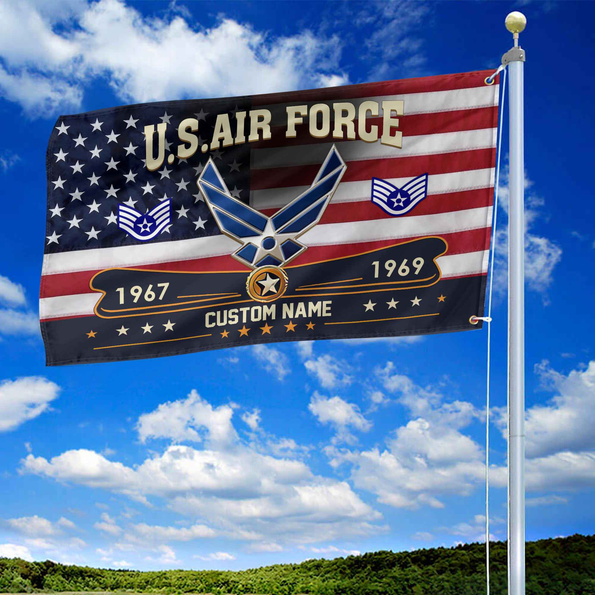 Premium USAF Grommet Flag VPVC108904, Custom Name, Rank, Year, Gifts For Air Force Veteran, Best Gifts On Father’s Day, Armed Forces Day, Independence Day, Veterans Day. Premium USAF Grommet Flag VPVC108904, Custom Name, Rank, Year, Gifts For Air Force Veteran, Best Gifts On Father’s Day, Armed Forces Day, Independence Day, Veterans Day.