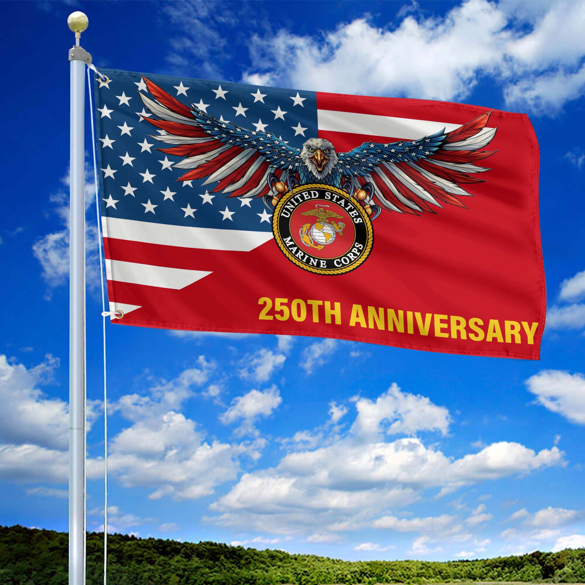 Premium USMC Grommet Flag VPVC120061, 250th Anniversary Marine Corps Flag, Gifts For Marine Veteran, Best Gifts On Father’s Day, Veterans Day. Premium USMC Grommet Flag VPVC120061, 250th Anniversary Marine Corps Flag, Gifts For Marine Veteran, Best Gifts On Father’s Day, Veterans Day.