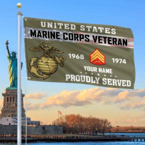 Premium USMC Grommet Flag VPVC105511, Custom Name, Rank, Year, Gifts For Marine Veteran, Best Gifts On Father’s Day, Armed Forces Day, Independence Day, Veterans Day.
