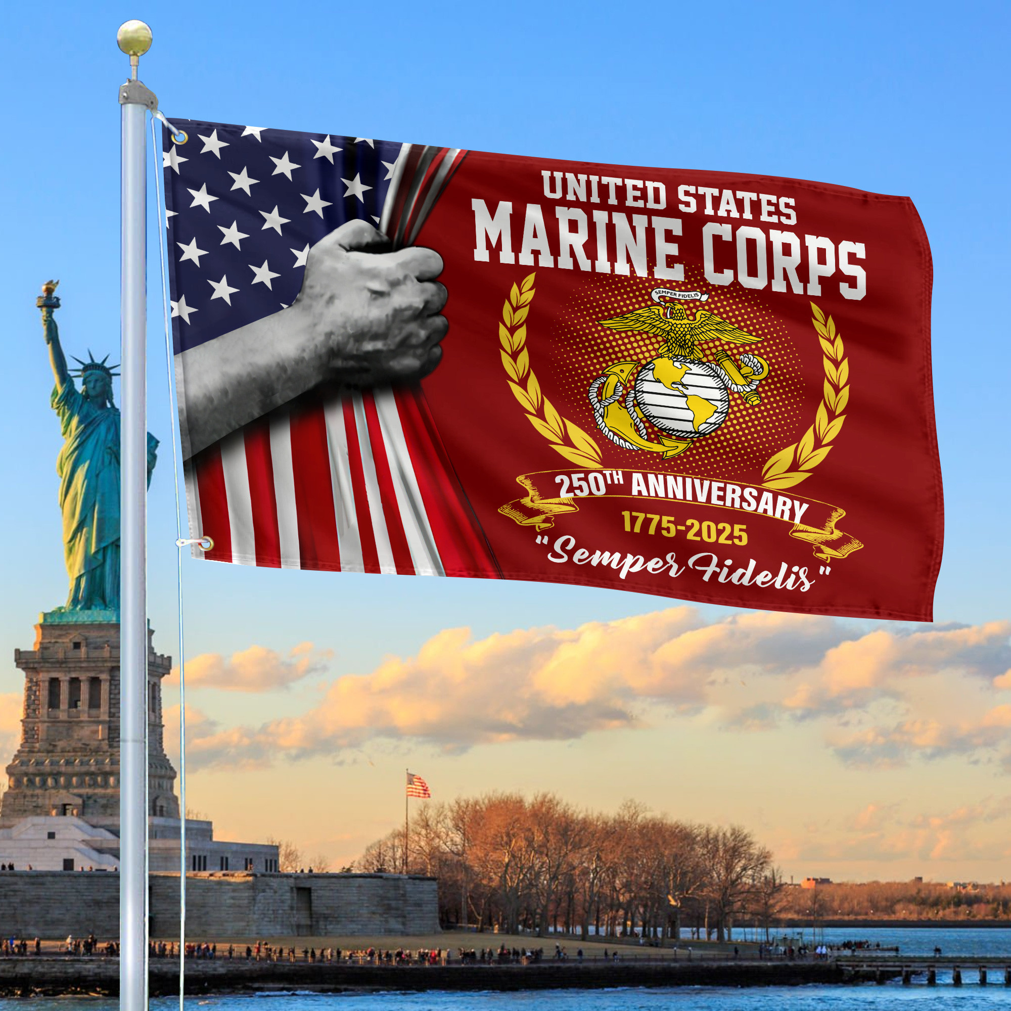 Premium USMC Grommet Flag VPVC120041, 250th Anniversary Marine Corps Flag, Gifts For Marine Veteran, Best Gifts On Father’s Day, Veterans Day. Premium USMC Grommet Flag VPVC120041, 250th Anniversary Marine Corps Flag, Gifts For Marine Veteran, Best Gifts On Father’s Day, Veterans Day.