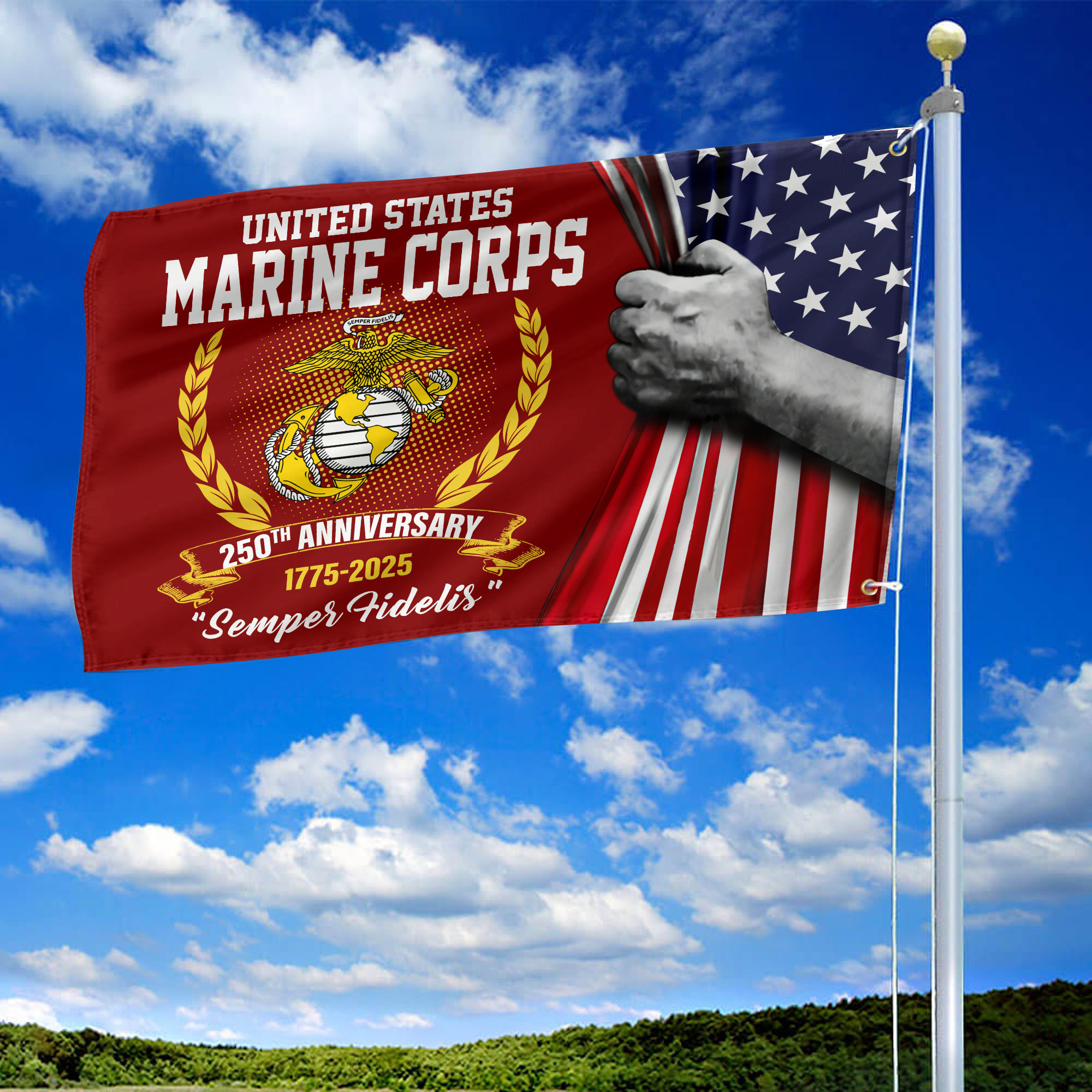 Premium USMC Grommet Flag VPVC120041, 250th Anniversary Marine Corps Flag, Gifts For Marine Veteran, Best Gifts On Father’s Day, Veterans Day. Premium USMC Grommet Flag VPVC120041, 250th Anniversary Marine Corps Flag, Gifts For Marine Veteran, Best Gifts On Father’s Day, Veterans Day.
