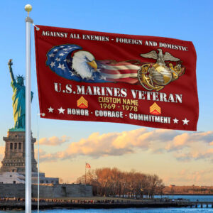 Unique Custom Name, Rank, Year, USMC Grommet Flag VPVC108003, Gift For Marine Veteran, Gifts For Dad, For Husband, Best Gifts On Father’s Day, Independence Day, Veterans Day.