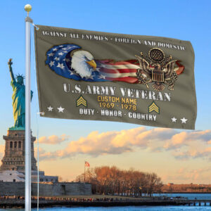Unique Custom Name, Rank, Year, US Army Grommet Flag VPVC108010, Gift For Army Veteran, Gifts For Dad, For Husband, Best Gifts On Father’s Day, Independence Day, Veterans Day.