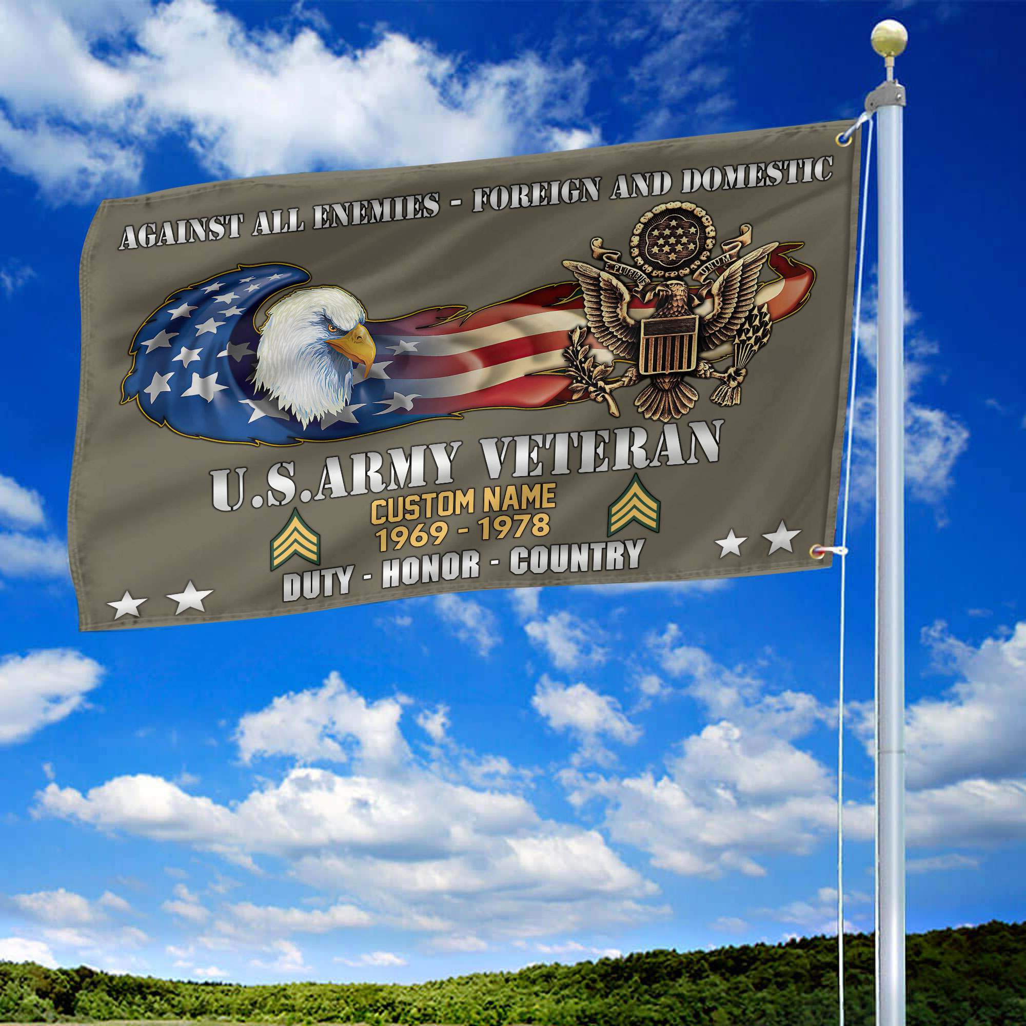 Unique Custom Name, Rank, Year, US Army Grommet Flag VPVC108010, Gift For Army Veteran, Gifts For Dad, For Husband, Best Gifts On Father’s Day, Independence Day, Veterans Day. Unique Custom Name, Rank, Year, US Army Grommet Flag VPVC108010, Gift For Army Veteran, Gifts For Dad, For Husband, Best Gifts On Father’s Day, Independence Day, Veterans Day.