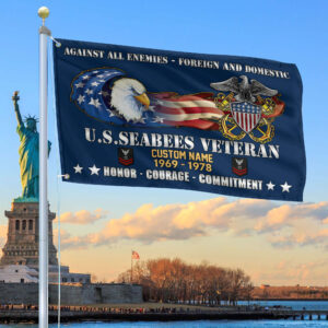 Unique Custom Name, Rank, Year, US Seabees Grommet Flag VPVC108009, Gift For Seabees Veteran, Gifts For Dad, For Husband, Best Gifts On Father’s Day, Independence Day, Veterans Day.