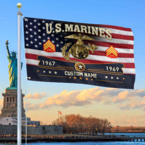 Premium USMC Grommet Flag VPVC108903, Custom Name, Rank, Year, Gifts For Marine Veteran, Best Gifts On Father’s Day, Armed Forces Day, Independence Day, Veterans Day.