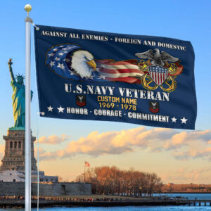 Unique Custom Name, Rank, Year, US Navy Grommet Flag VPVC108002, Gift For Navy Veteran, Gifts For Dad, For Husband, Best Gifts On Father’s Day, Independence Day, Veterans Day.