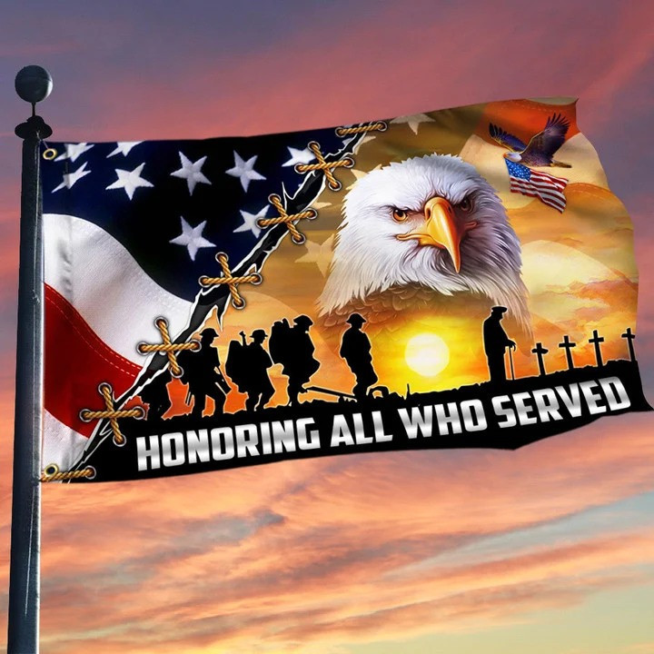 Eagle American Honoring All Who Served Patriotic Grommet Flag PVC140610 Eagle American Honoring All Who Served Patriotic Grommet Flag PVC140610