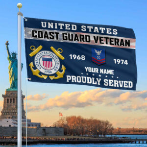 Premium USCG Grommet Flag VPVC105505, Custom Name, Rank, Year, Gifts For Coast Guard Veteran, Best Gifts On Father’s Day, Armed Forces Day, Independence Day, Veterans Day.
