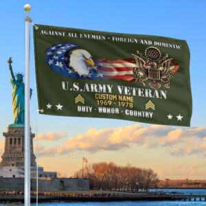 Unique Custom Name, Rank, Year, US Army Grommet Flag VPVC108001, Gift For Army Veteran, Gifts For Dad, For Husband, Best Gifts On Father’s Day, Independence Day, Veterans Day.