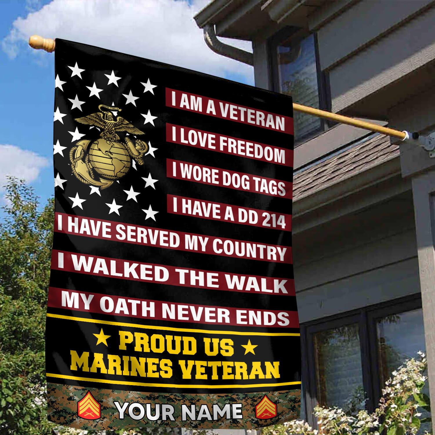 USMC Veteran Flag VPVC112003, Custom Name, Rank, Gift For Marine Veteran, American Flag, Patriotic Flag, Garden Flag, House Flag USMC Veteran Flag VPVC112003, Custom Name, Rank, Gift For Marine Veteran, American Flag, Patriotic Flag, Garden Flag, House Flag
