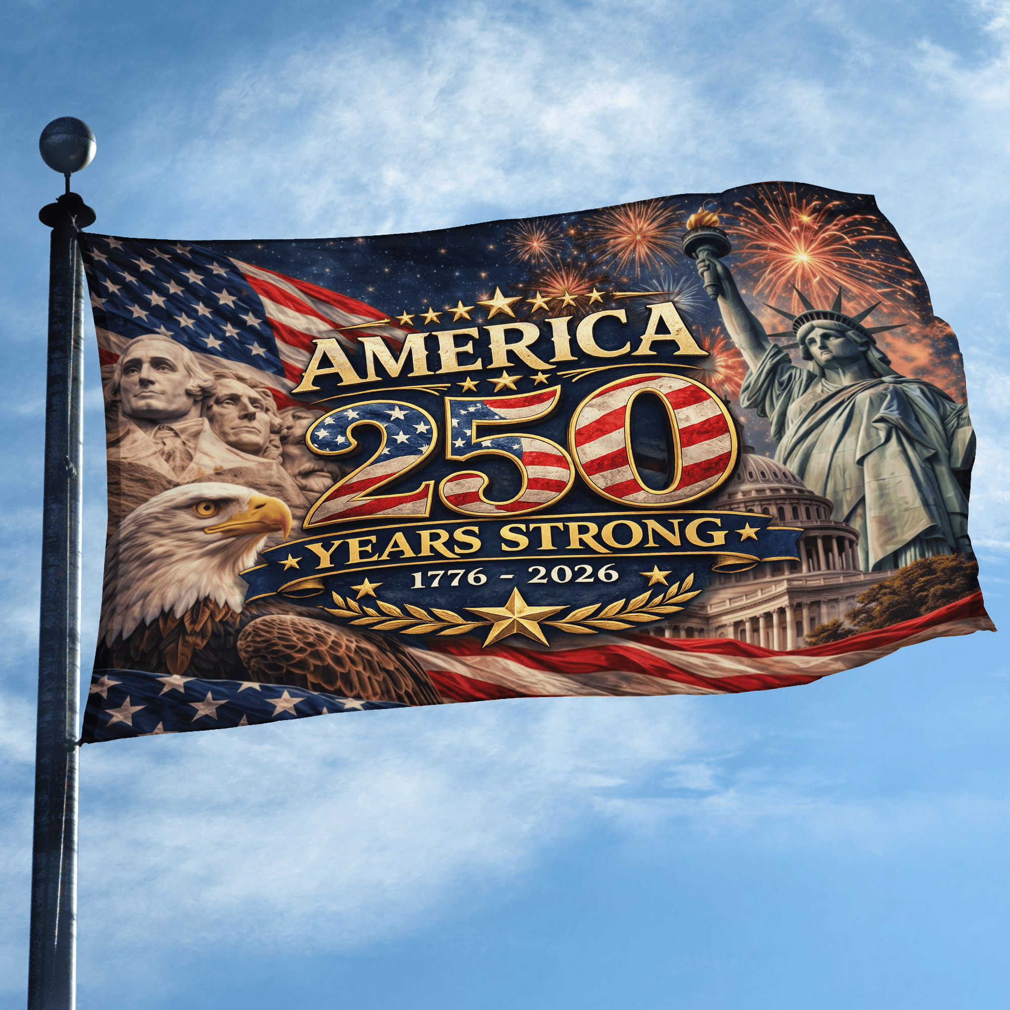 Premium America 250th Anniversary Grommet Flag VPVC120137, America 250th Flag, America 250th Birthday, Best Gifts On Independence Day, Veterans Day. Premium America 250th Anniversary Grommet Flag VPVC120137, America 250th Flag, America 250th Birthday, Best Gifts On Independence Day, Veterans Day.