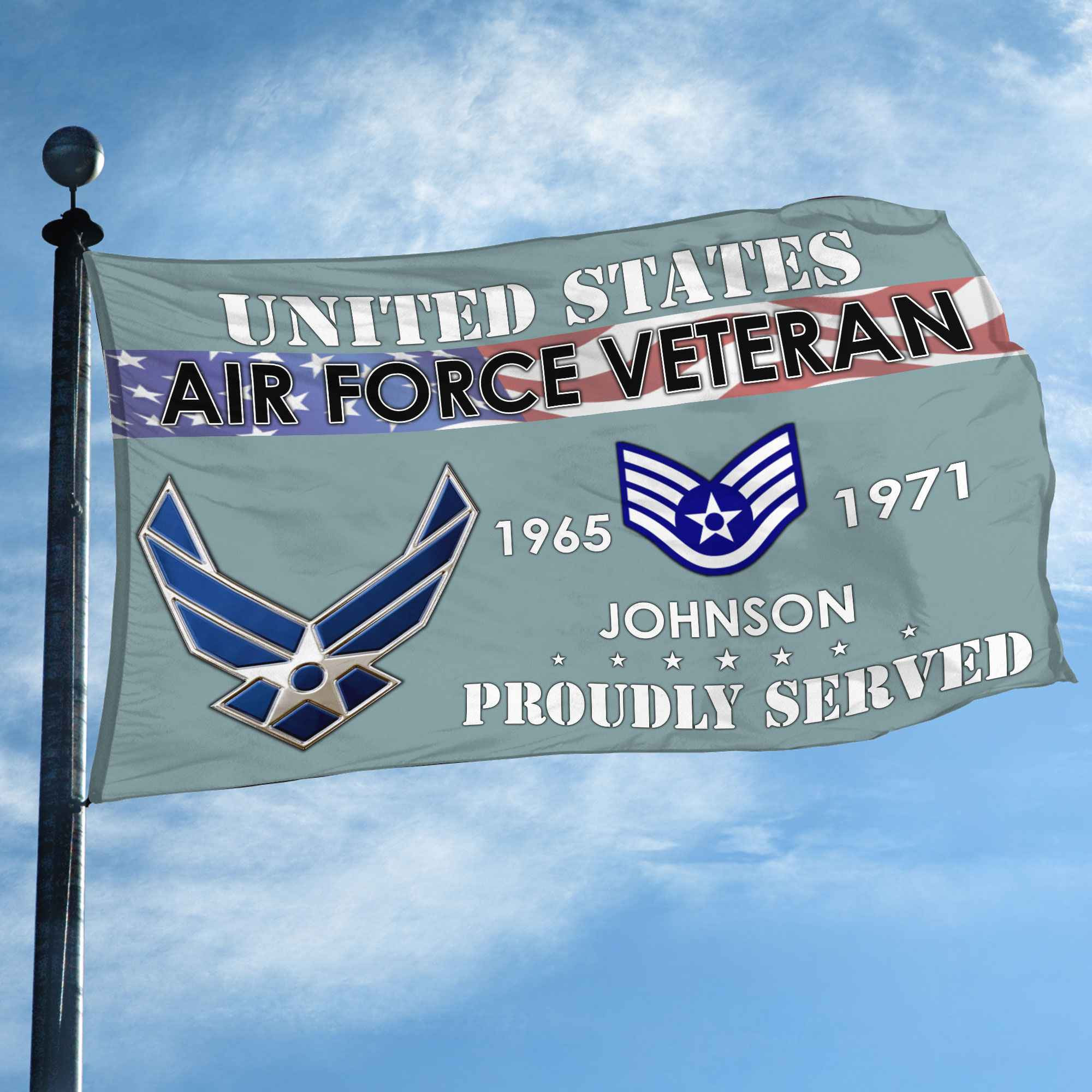 Premium USAF Grommet Flag VPVC109404, Custom Name, Rank, Year, Gifts For Air Force Veteran, Best Gifts On Father’s Day, Armed Forces Day, Independence Day, Veterans Day. Premium USAF Grommet Flag VPVC109404, Custom Name, Rank, Year, Gifts For Air Force Veteran, Best Gifts On Father’s Day, Armed Forces Day, Independence Day, Veterans Day.