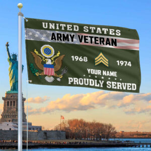 Premium US Army Grommet Flag VPVC105501, Custom Name, Rank, Year, Gifts For Army Veteran, Best Gifts On Father’s Day, Armed Forces Day, Independence Day, Veterans Day.