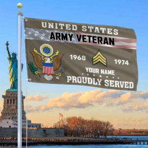 Premium US Army Grommet Flag VPVC105510, Custom Name, Rank, Year, Gifts For Army Veteran, Best Gifts On Father’s Day, Armed Forces Day, Independence Day, Veterans Day.