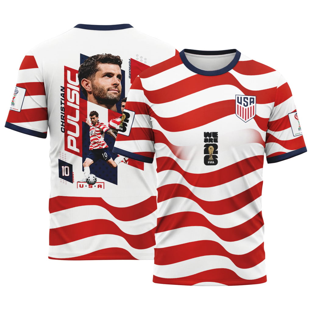 Christian Pulisic 10 USA World Cup 2026 Stripe AOP T-Shirt Christian Pulisic 10 USA World Cup 2026 Stripe AOP T-Shirt