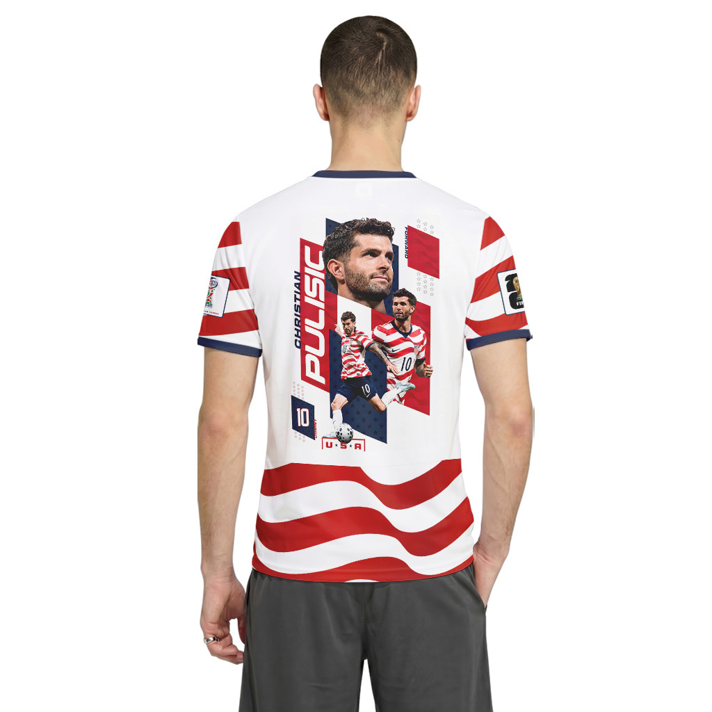 Christian Pulisic 10 USA World Cup 2026 Stripe AOP T-Shirt Christian Pulisic 10 USA World Cup 2026 Stripe AOP T-Shirt