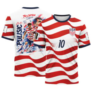 Christian Pulisic AOP T-Shirt USA Soccer Wave Style