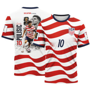USA Soccer Pulisic #10  AOP T-Shirt Wave Flag