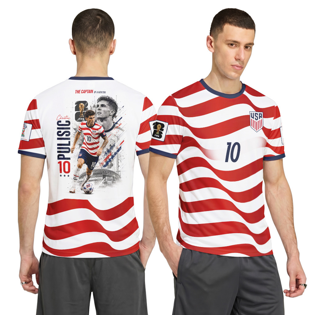 USA Soccer Pulisic #10 AOP T-Shirt Wave Flag USA Soccer Pulisic #10 AOP T-Shirt Wave Flag