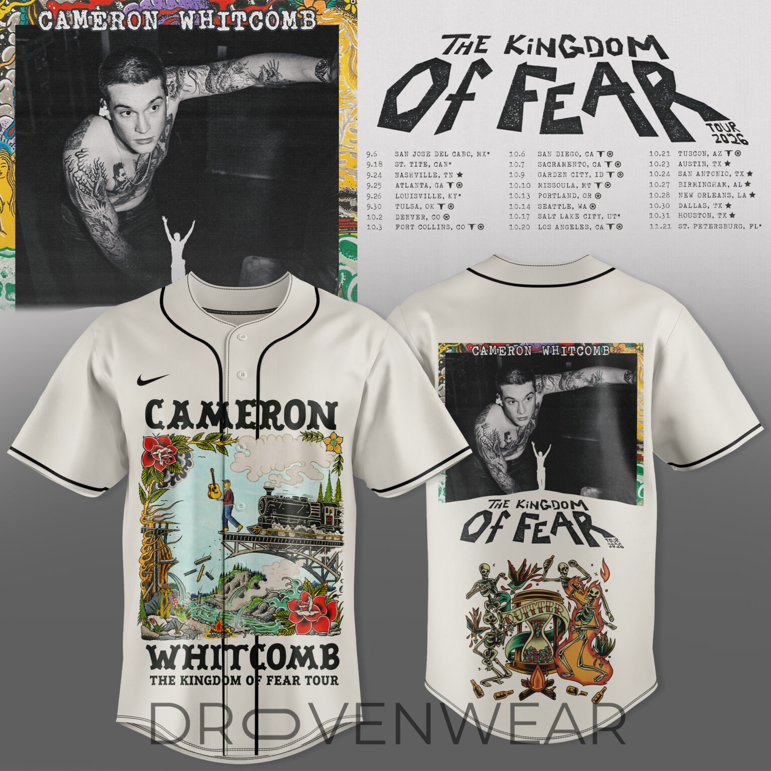 Cameron Whitcomb Kingdom of Fear Tour 2026 Baseball Jersey Cameron Whitcomb Kingdom of Fear Tour 2026 Baseball Jersey