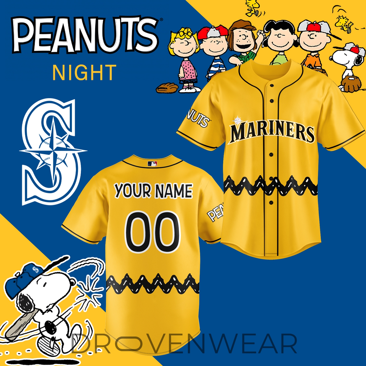 Seattle Mariners Peanuts Night Custom Name Number Jersey Seattle Mariners Peanuts Night Custom Name Number Jersey