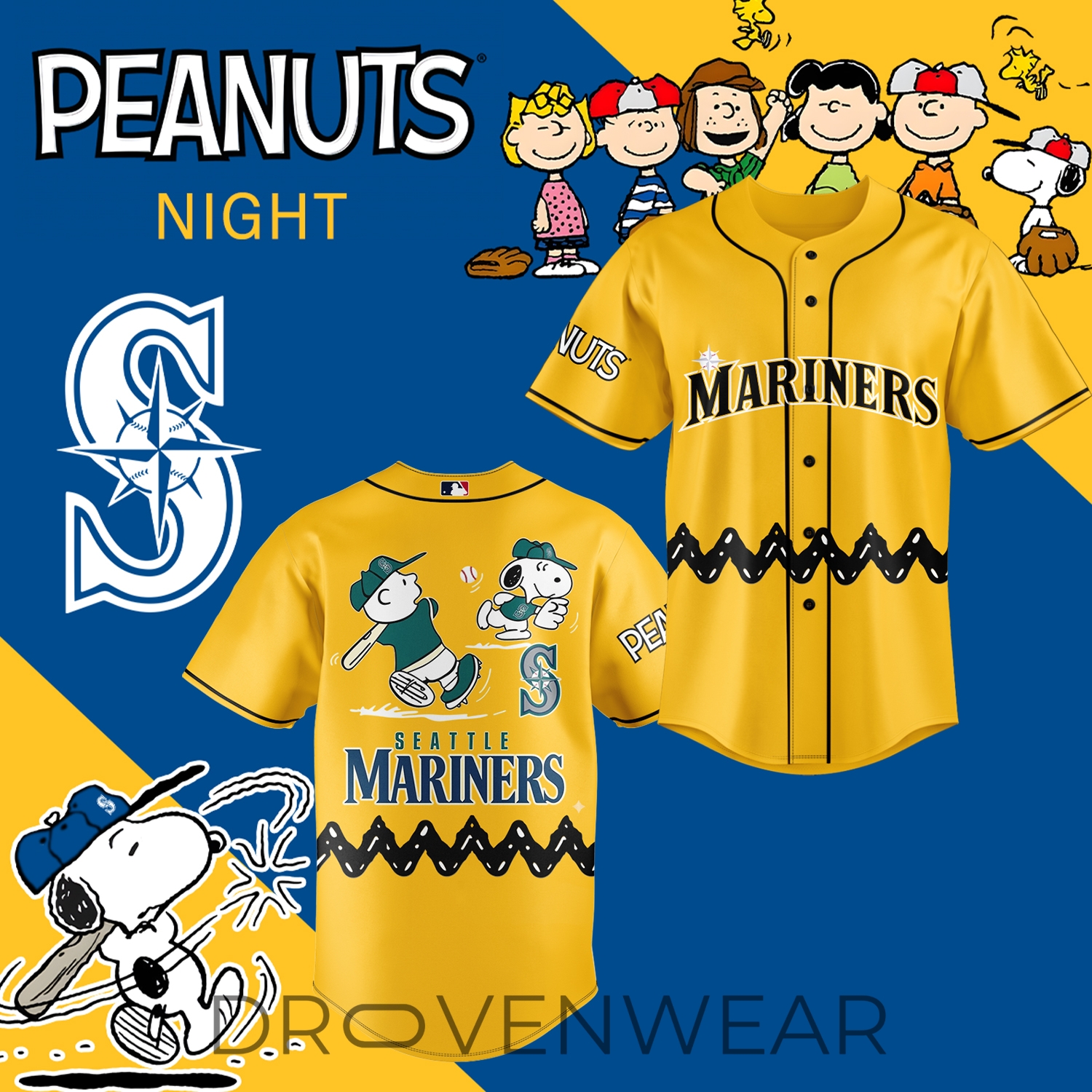 Seattle Mariners Peanuts Night Limited Edition Baseball Jersey Seattle Mariners Peanuts Night Limited Edition Baseball Jersey