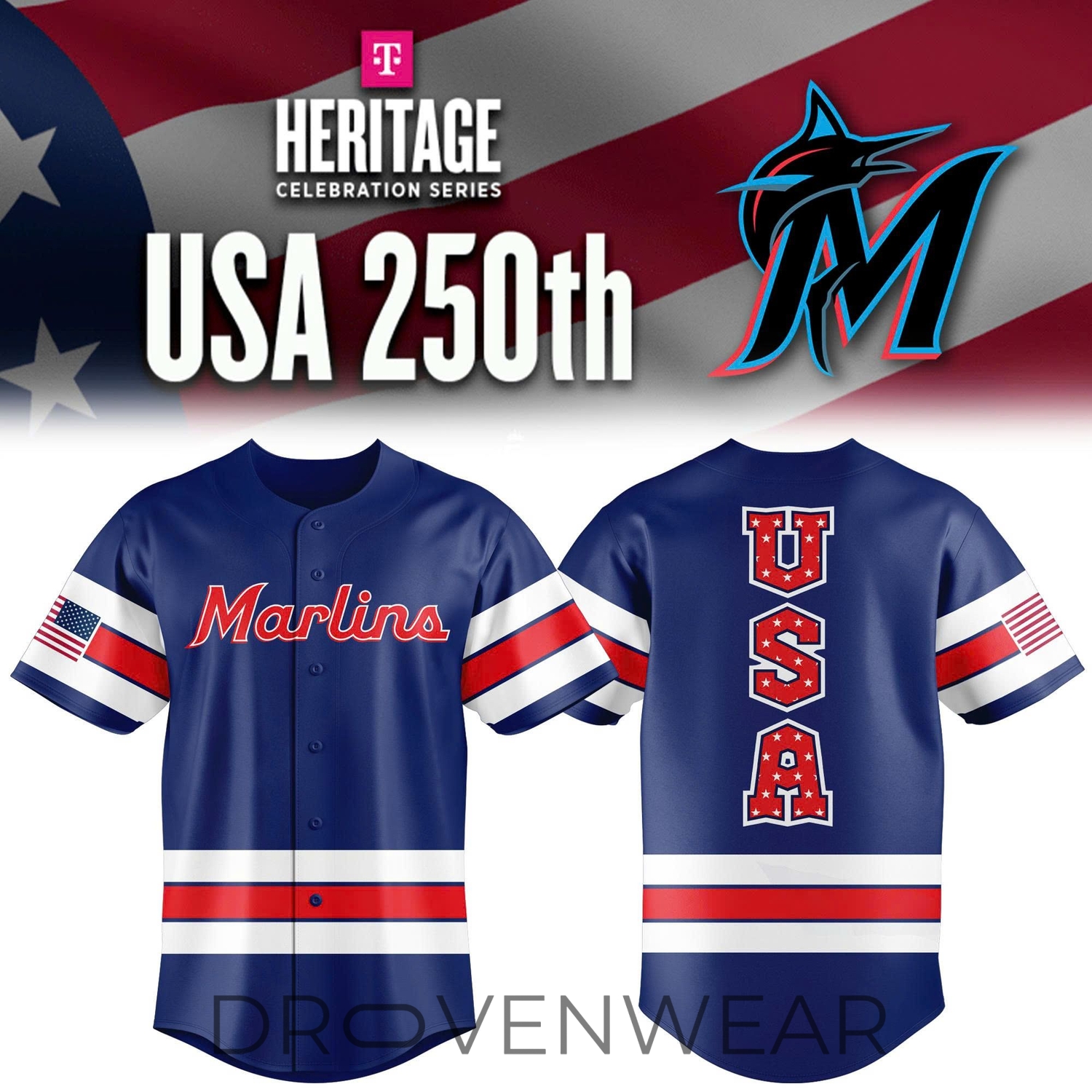 Miami Marlins Heritage Celebration Series 250th Anniversary USA Celebration Jersey Miami Marlins Heritage Celebration Series 250th Anniversary USA Celebration Jersey