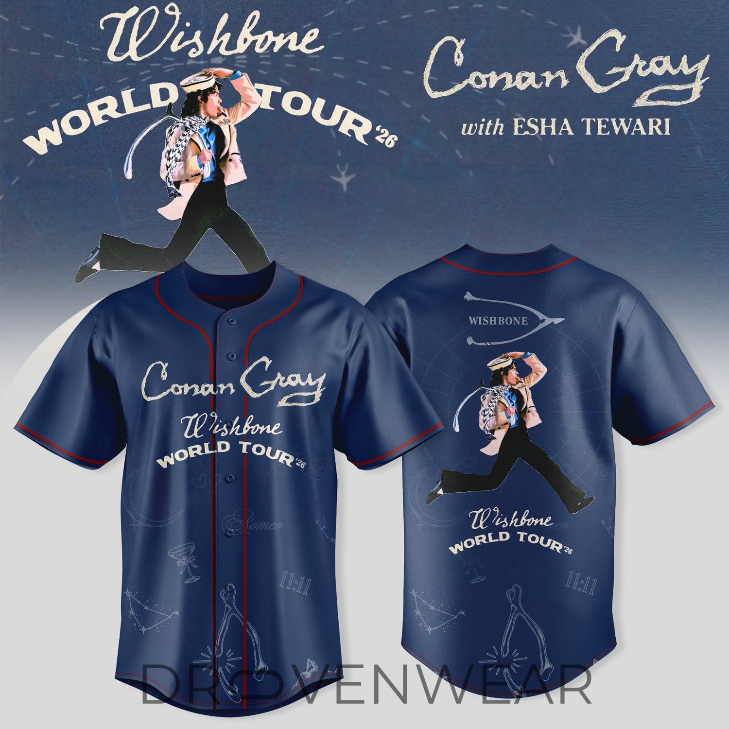 Conan Gray: Wishbone World Tour 2026 Limited Baseball Jersey Conan Gray: Wishbone World Tour 2026 Limited Baseball Jersey