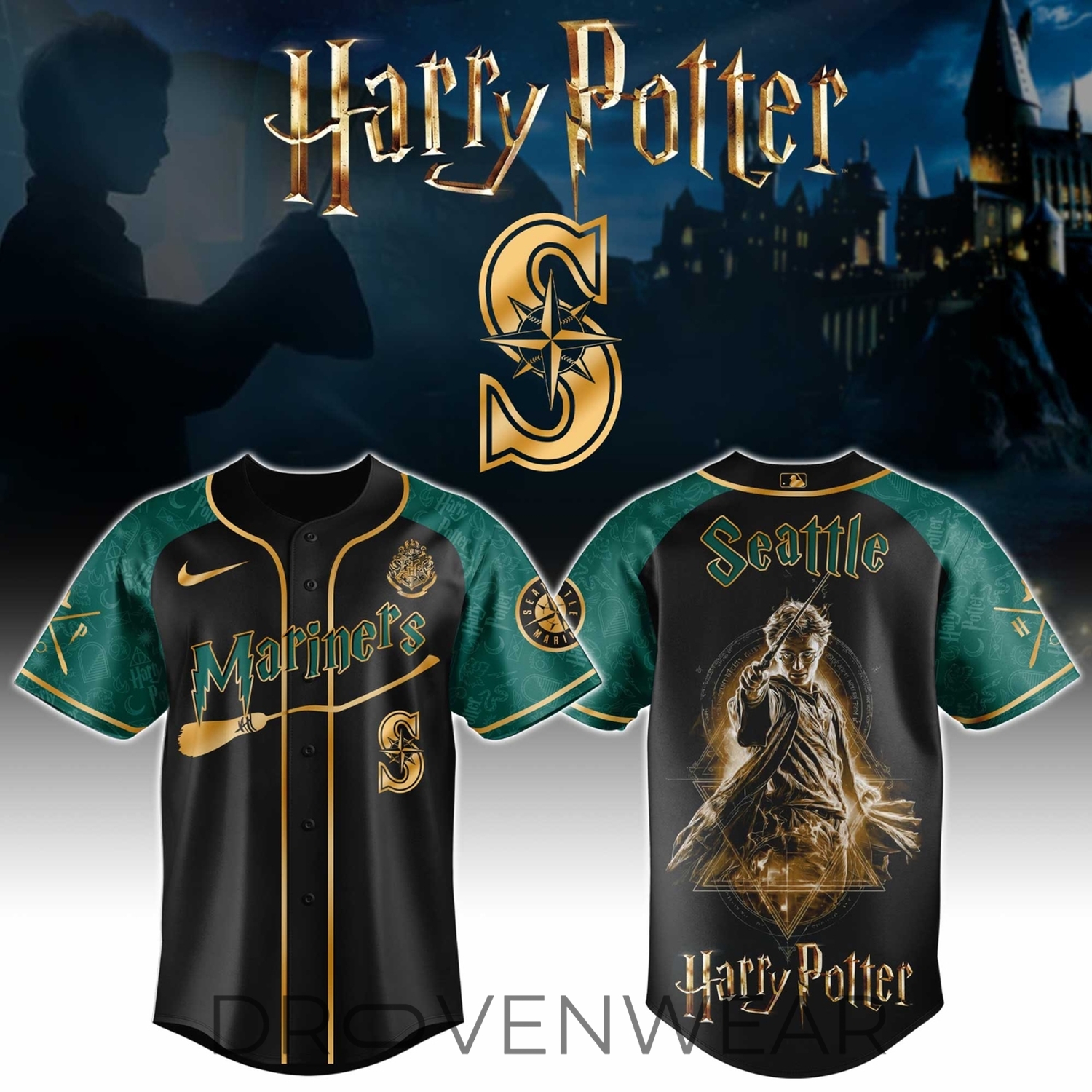 Seattle Mariners MLB x Harry Potter Night Heritage Baseball Jersey Seattle Mariners MLB x Harry Potter Night Heritage Baseball Jersey