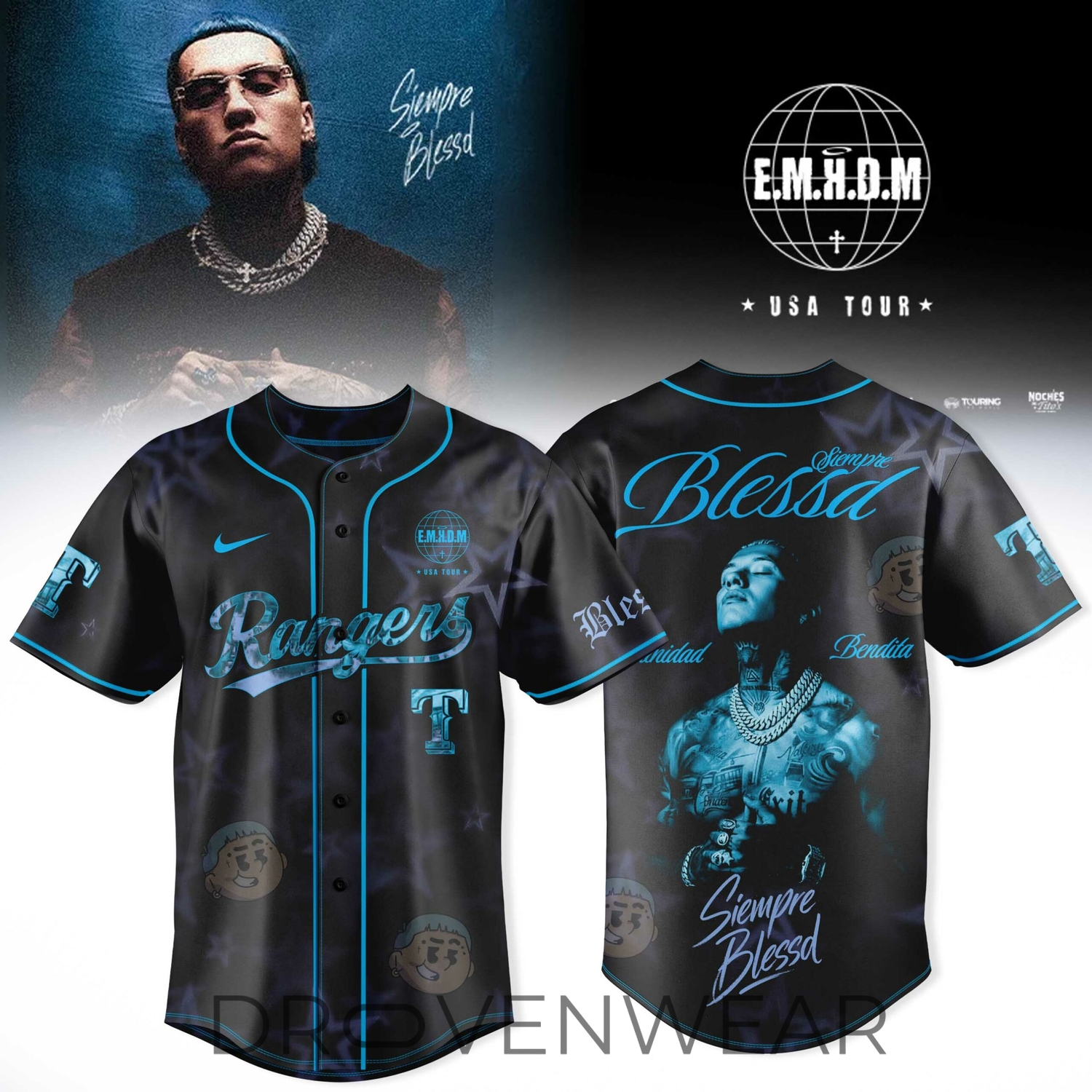 Texas Rangers MLB x Blessd – Siempre Blessed USA Tour Exclusive Jersey Texas Rangers MLB x Blessd – Siempre Blessed USA Tour Exclusive Jersey
