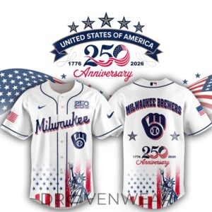 Limited Edition Milwaukee Brewers 250th Anniversary United States Semiquincentennial Special Jersey